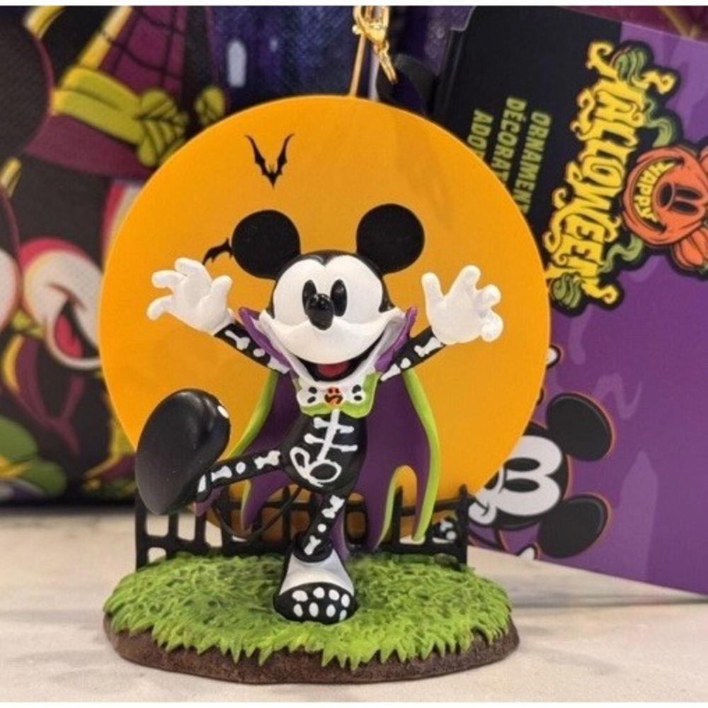 Disney Parks 2024 Halloween Skeleton Mickey Mouse Ornament Holiday Moon‎ NEW